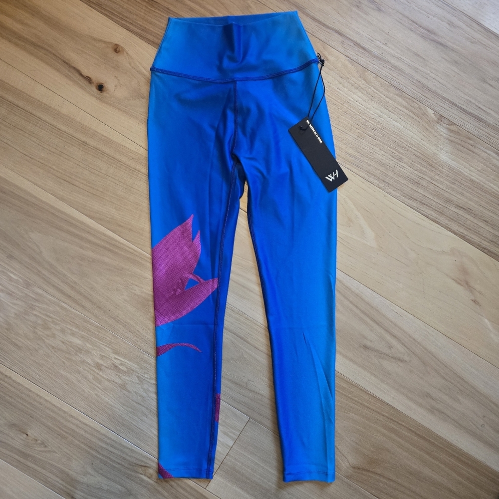 WEAR IT TO HEART Reversible High Waist Leggings Blue Pink Floral NWT Sz XS
